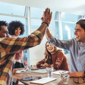 Service provider and client giving a high five